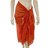 Sarong Pareo Wrap, Rust Colored Paisley Lotus Flower Sheer Lightweight Cotton Print