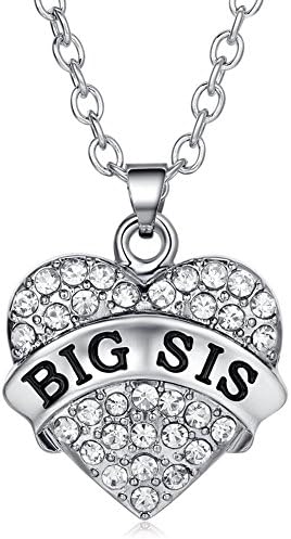 Eloi Jewelry Big Sister Necklace Crystal Heart Necklaces Gift for Sisters Kids BFF Girls Ideas Big Sister Little Sister Necklace (White)