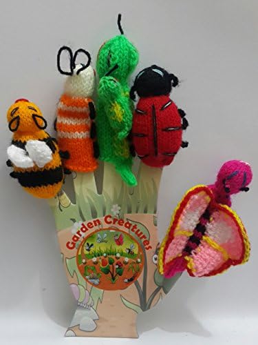 Lot of 10 Graden Creatures Hand Knitted Finger Puppets with 2 Solid Cardboard Hands