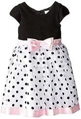 Girls Short Dots Print Puff Sleeves  Polyester/Satin/Knit  Dress With a Bow(s) and a Ribbon 