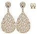 Goldtone with Clear Iced Out Basket Weaved Teardrop Shaped 3.25 Inch Dangle Clip on Earrings