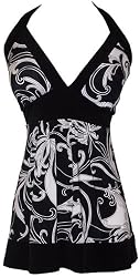 Black White Mod Floral Halter Top JR Plus Size