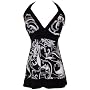 Black White Mod Floral Halter Top JR Plus Size