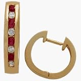 10 Karat Yellow Gold Ruby Gemstone & Diamond Huggy Earrings