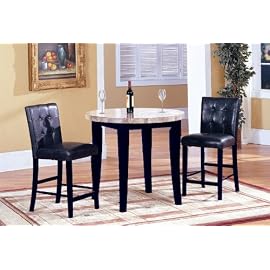 3 Pc Ivory Marble Top Counter Height Bar Set, Table with 2 Stools