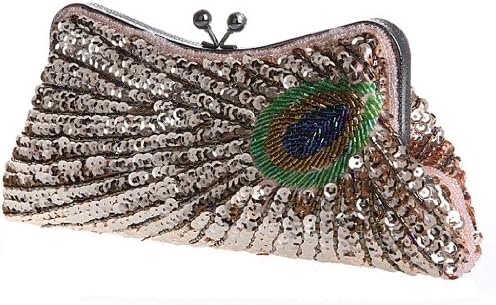 Womens Fashion Peacock Evening Clutch SFX-3381 Champagne