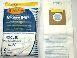 Hoover Part#4010100Y - Type Y Vacuum Bag Replacement for Hoover WindTunnel Uprights and Hoover Vacuums Using Type Y or Type Z Bags by EnviroCare Part#856-9 - 9/Package