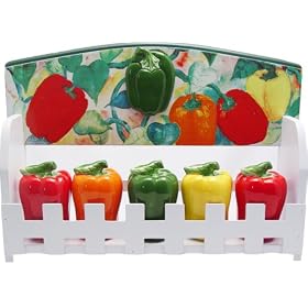 Click here to buy Bell Pepper Wooden Spice Rack and 5 Jars Set by Housewares.