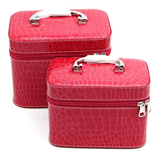 HOYOFO 2-Piece Stone Texture Cosmetic Train Case Set Large Makeup Bags with Mirror