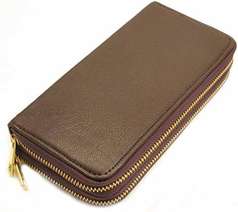 Womens Wallet Leather Double Zipper Multi Card Cash Coin Organizer Clutch Purse-Brown