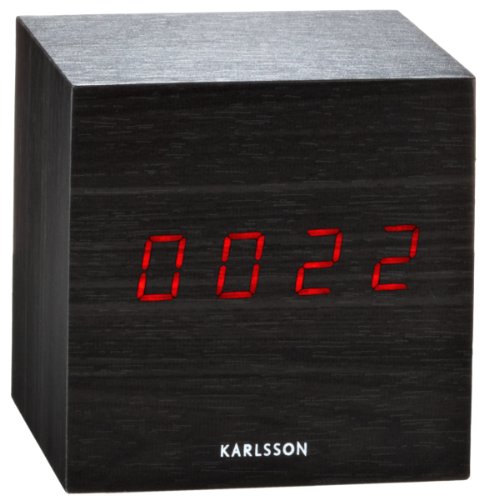 Karlsson KA5073BK Wecker Mini Cube LED, Holz, schwarz
