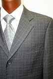 Men's Single Breasted 3 Button Charcoal Windowpane Super 150's Wool Feel Dress Suit