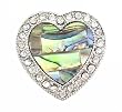 Ring - R79 - Stretch - Heart - Ring Size 7-1/2 - Will Stretch Even Bigger ~ Silver Tone Metal with Clear Crystals and Abalone Shell Inlay