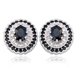 Rhodium Plated Sterling Silver Genuine Sapphire and Diamond Accent Round Post Earrings