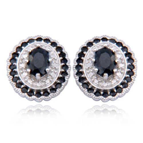 Sterling Silver Genuine Sapphire and Diamond Accent Round Post Earrings