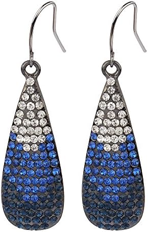 NewXiloo Hem Tone Ombre Blue Alloy Cast Pave Waterdrop Fish Hook Drop Earrings