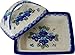 Polish Pottery Ceramika Boleslawiec,  0352/162, Butter Dish Deep, 2 Cubes, Royal Blue Patterns with Blue Pansy Flower Motif