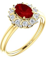 18K Yellow Gold 7.00x5.00mm Oval Cut Ruby and Diamond Ring -- LIFETIME WARRANTY