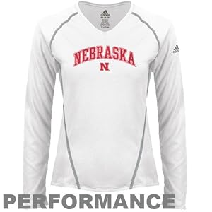 Buy adidas Nebraska Cornhuskers Ladies White Antimicrobial Performance Long Sleeve V-neck T-shirt by adidas