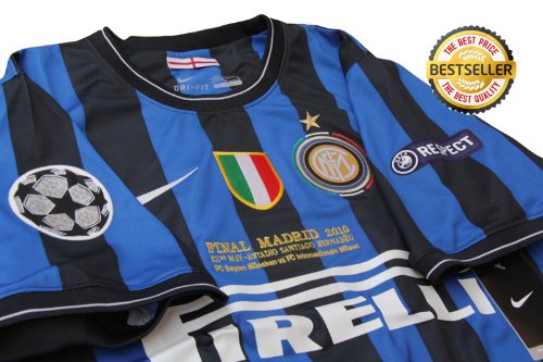 Rare Inter Milan Final UCL 2010 Embroidery Football Shirt Milito #22 Soccer Jersey UEFA (US Medium)