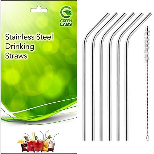 GreenLabs Stainless Steel Drinking Straws, Reusable, Set of 6 + Cleaning Brush