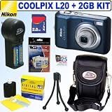 Nikon Coolpix L20 10MP Digital Camera (Navy Blue) + 2GB Accessory Kit