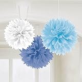 Amscan Fluffy Baby Shower Hanging for Party Decorations, 16", Blue