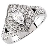 14k White Gold Almond Shaped Diamond Engagement Ring (Center Stone Is Not Included)