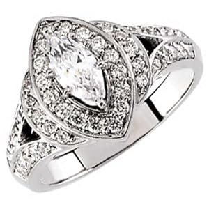 14k White Gold Almond Shaped Diamond Engagement Ring (Center Stone Is Not Included)