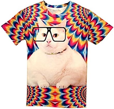 Unisex T-shirt Galaxy Glasses Cat White Funny 3D T Shirt (M)