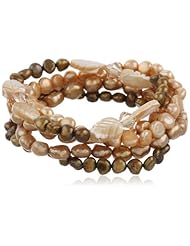 Champagne and Bronze Color Freshwater Cultured Pearl Set of 5 Stretch Bracelets, 7.5"