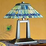 20H Jeweled Peacock Oblong Desk Lamp