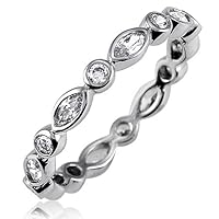 Sterling Silver Round Marquise Cubic Zirconia CZ Eternity Band Ring - Women's Engagement Wedding Band Ring Size 9