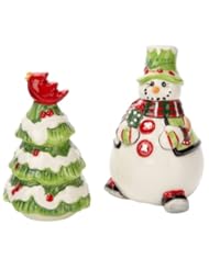Fitz and Floyd Holly Hat Snowman Salt and Pepper Shaker Set