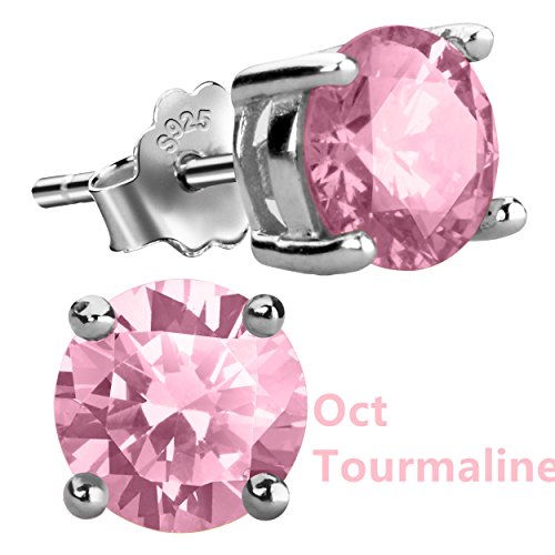 Feramox Sterling Silver Round Cubic Zirconia Diamond Birthstone Stud Earrings for Women October