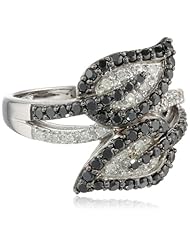 10k White Gold Leaf Black and White Diamond Ring (5/7 cttw, I-J Color, I2-I3 Clarity)
