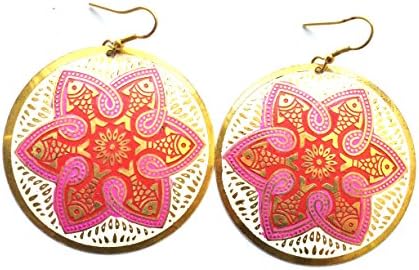 Fair Trade Jewelry: Tribal Pink Mandala Earrings handmade by women in India.