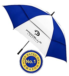 Procella Golf Umbrella 62-inch Large Double Canopy Windproof Auto Open FREE Videos (Royal Blue & White)