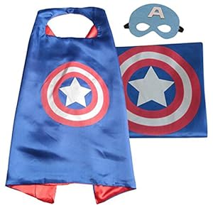 (Captain America) ROXX Superhero Kids Girl Boy Cape and Mask Costume for Child