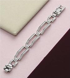 J-Steel by Fyn Studios Stainless-Steel Rectangle Link White Diamonova Bracelet JSF-843332001754