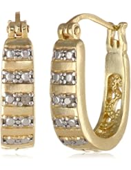 Goldtone Finish Silver Diamond-Accent Hoop Earrings (0.5" Diameter)