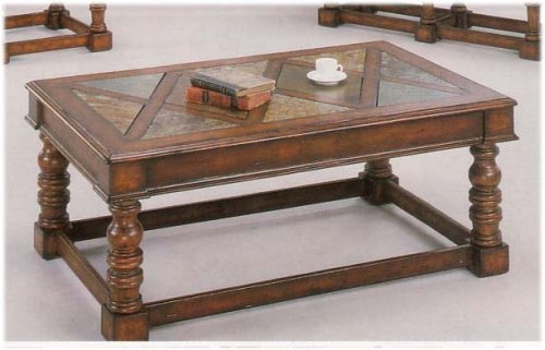 DISTRESSED FINISHWOOD AND SLATE END TABLE.