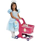 Disney Princess Royal Shopping Cart with 11 Pieces of Play Food - Pink Buggy Featuring Cinderella, Belle, and Sleeping Beauty