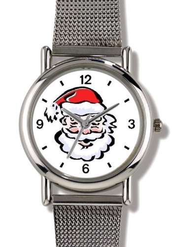 Santa Claus Face Christmas Theme - WATCHBUDDY® ELITE Chrome-Plated Metal Alloy Watch with Metal Mesh Strap-Size-Small ( Standard Women's Size )