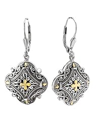 925 Silver Filigree Cross Design Earrings with 18k Gold Accents