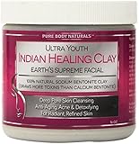 Pure Body Naturals - Bentonite Indian Healing Clay - 16 oz - 100% Pure Sodium Bentonite - Therapeutic Grade - Face Skin Care, Deep Skin Pore Cleansing, Detoxifying, Revitalization - Better Detoxifying Power Than Calcium Bentonite Clay Powder - Try Without Risk Today