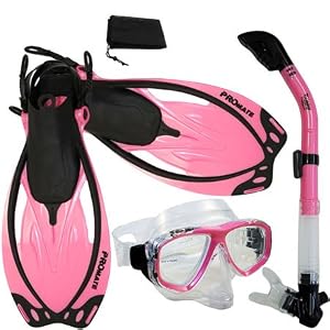 Promate Snorkeling Scuba Dive Dry Snorkel Purge Mask Fins Gear Set