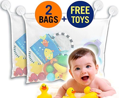 MoriBerry *2 Bags* Great Bath Toy Organizer - Baby Shower gifts - Best Value Baby Toy Storage Bags - Must have item for new mom - FREE Bonus: PDF of Fun Bath Time Activities Guide