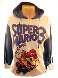 Super Mario Bros. 3 Hoodie Sweatshirt - Flying Mario on White with Blue Sleeves (Brothers, Nintendo)