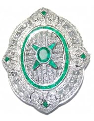 Gemstone Emerald Brooch/Pin Diamond Jewelry 18K White Gold [I_029]